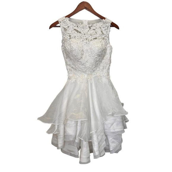 Cocktail Gown Wedding Short Tutu Floral Lace Tiered Organza Size XS - Picture 1 of 16